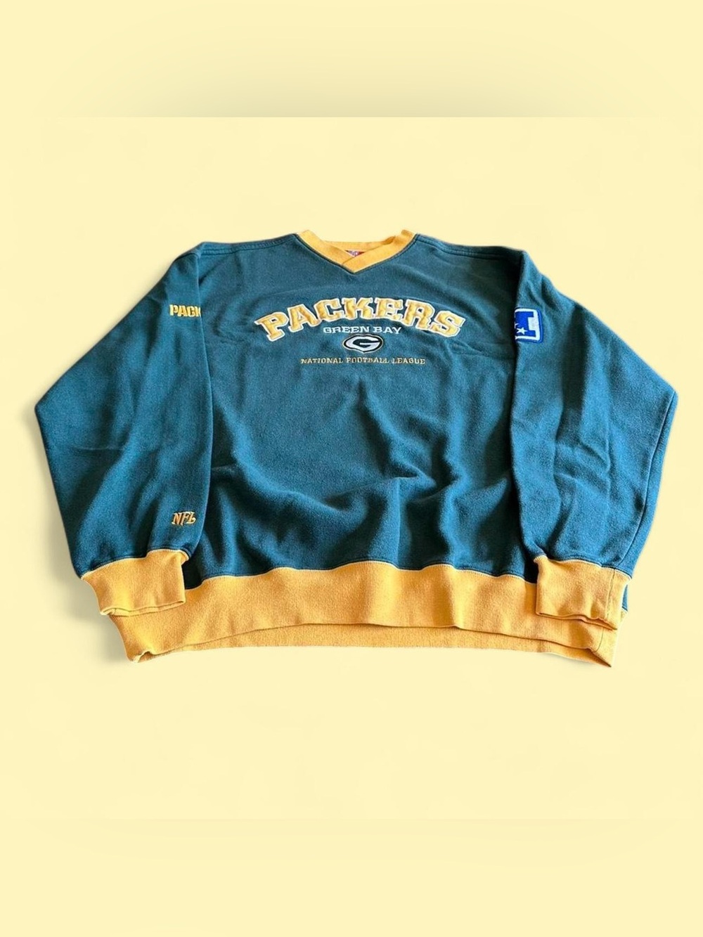 Vintage Green Bay Packers Embroidered V-Neck Sweatshirt Men’s XL NFL